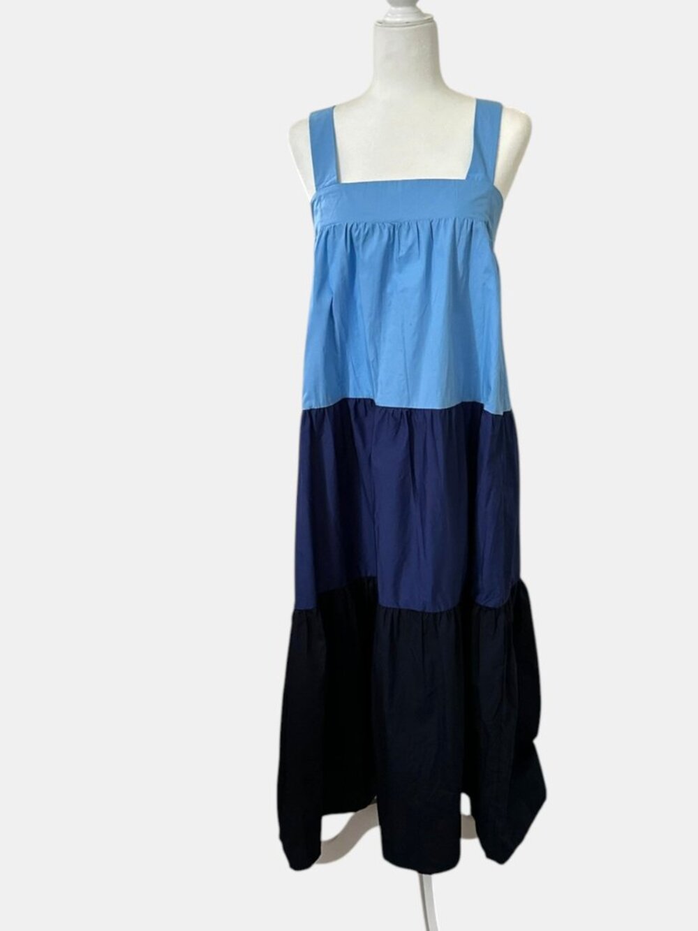 Moon River Floral Midi Dress Size L NWT Blue Black Smocked Back